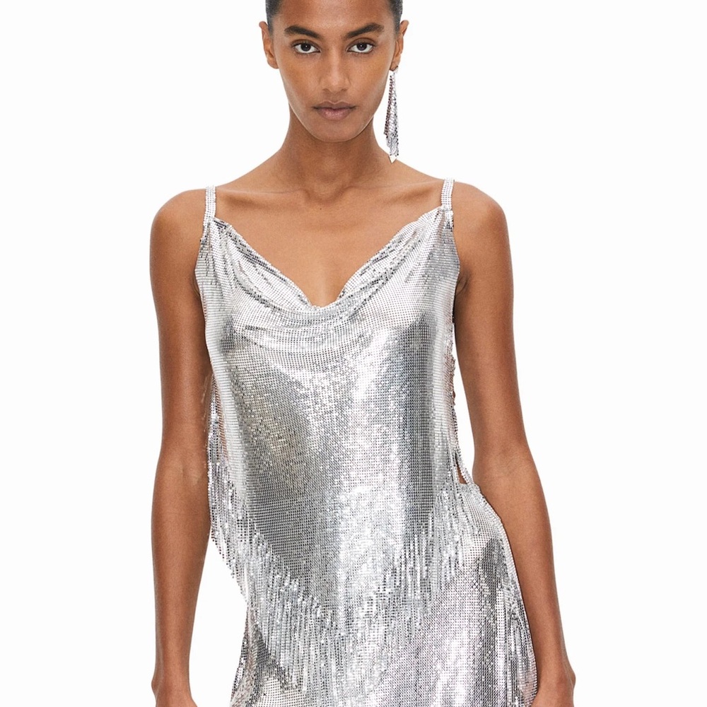 Paco Rabanne & H&M Silver Fringed metal-mesh top. XS size. True to size!